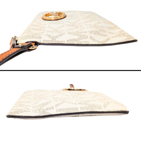 Michael Kors White Signature Large Jet Set PVC Wristlet Wallet Pouch - Picture 4 of 7